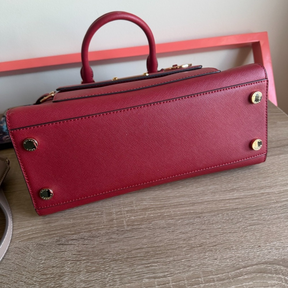 Michael‎ Kors Georgia Red Leather Large Zipper Front Snap Satchel Tote Bag EUC - Picture 11 of 12